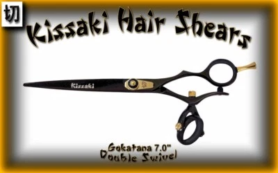 Ножницы для стрижки волос Kissaki 7,0 дюйма Gokatana ДВОЙНЫЕ ПОВОРОТНЫЕ черные черные салонные ножницы - Изображение 1 из 3