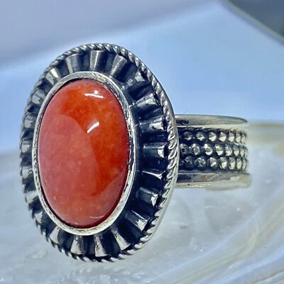 Anillo de coral rojo natural para hombre de plata esterlina hecho a mano joyería única Foto 1 de 4