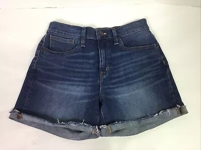 J. Shorts feminino Crew tamanho 26 azul denim elástico cintura alta punhos angustiados - Imagem 1 de 4