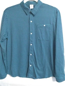 Free Assembly Mens Button-Up Long Sleeve Knit Shirt XL Teal Navy Striped NWT - Picture 1 of 7
