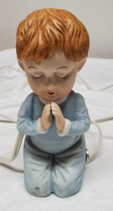 Vintage Praying Boy Night Light Works Marked C-3115 5.25" Bisque Blue Pajamas - Picture 1 of 17