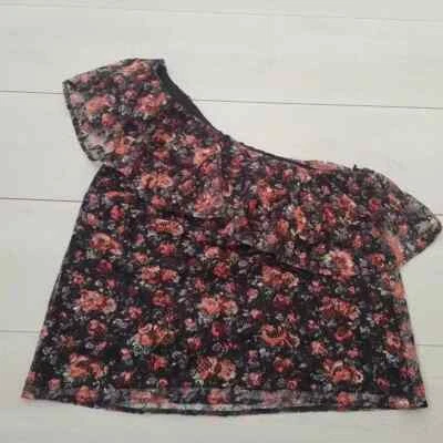 OASIS One Shoulder Blouse Top Size M UK 12-14 Black Floral Lined Sleeveless - Image 1 of 4