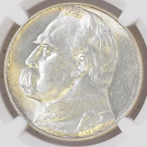 10 Zlotych 1937 Pilsudski NGC UNZ DETAILS Poland Polen Silver Ag - Picture 1 of 3