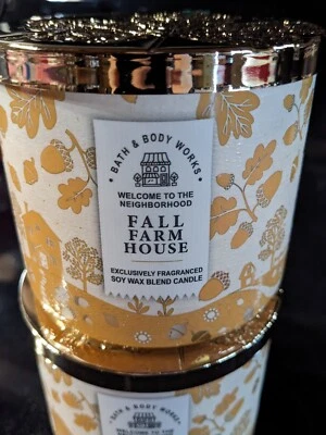  Bath and Body Works Otoño Granja 3 Mechas Vela Nueva "2024" Preciosa Tapa  Foto 1 de 4