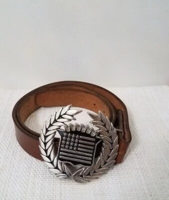  Cinturón y hebilla de cuero cromado Stars Stripes American Dream Cadillac bandera de Estados Unidos 41" Foto 1 de 4