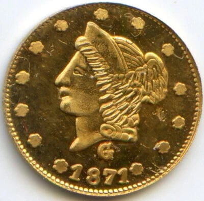 RARE DPL! 1871G Rd Lib 1/2$ California Gold / BG Unlisted Variety / BG-1026B R.8 Foto 1 de 3