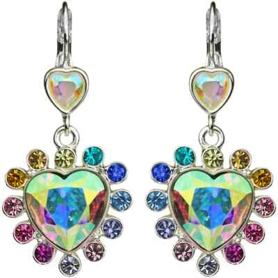 KIRKS FOLLY Rainbow Bridge Forever Loved Heart Earrings (Sterling Silvertone) - Imagem 1 de 3