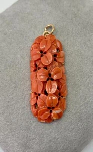 Victorian Coral Flower Pendant Hand Carved Circa 1880 Gold Rare Necklace - Picture 1 of 12