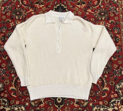 Vintage Anne Klein Woven Collared Sweater Medium Textured 90s Top  - Image 1 of 3
