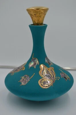 Jarra de cerámica turquesa con mariposas doradas y tapón 12" Foto 1 de 4