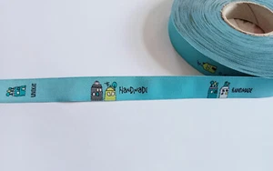 Webband Label Handmade Handmadelabel Nähen Webetikett 15 mm Häuser - Picture 1 of 3