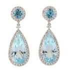 18k White Gold Pear Cut Blue Topaz Pave Diamond Drop Dangle Earrings For Her