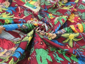 Indian Handmade Cotton Fabric Sewing Frida Kahlo Printed Running Fabric 10 Yard - Picture 1 of 5