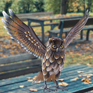 Garden Owl Sculptures Statues Standing Metal Bird Yard Art for Patio Backyard