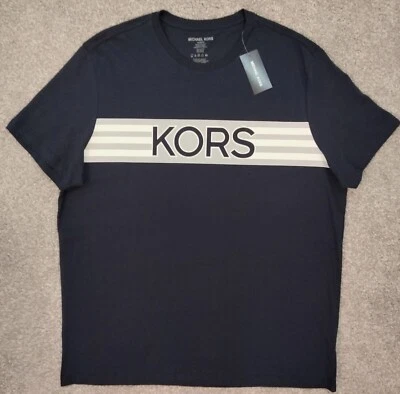 Nueva con etiquetas Talla XL Para hombres Michael Kors Azul Marino Rayas Logo Camiseta Crew Foto 1 de 4