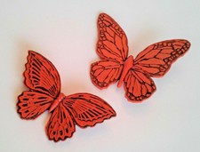 Set of Two 1967 Vintage Homco Syroco Orange and Black Resin Butterfly Wall Art H