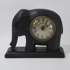 Hand-Carved Wooden Elephant Mantle Clock Colonial Clock Co. Made in India - Picture 1 of 8