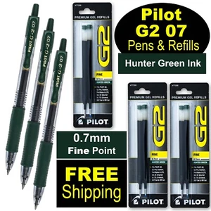 Pilot G2 07 11079 Pens & Refills, Hunter Green Gel Ink, 0.7mm Fine FREE Shipping - Picture 1 of 5