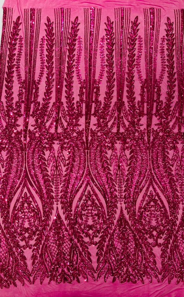 Damask design with sequins embroider on a 4 way stretch mesh fabric. - Image 1 of 1