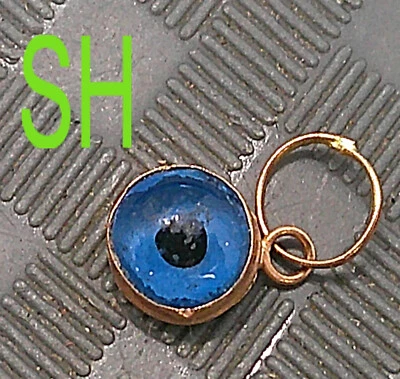 Pequeño colgante de protección contra el mal de ojo vintage de los años 70 azul oro 14kt espalda Grecia Foto 1 de 4
