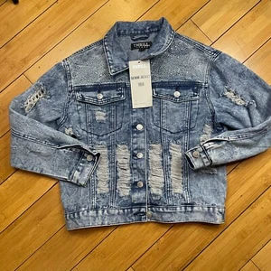 NUEVO CON ETIQUETAS Thrill Jeans Chaqueta Denim Estrás y Recortes Mujer Chaqueta Talla S - Imagen 1 de 7