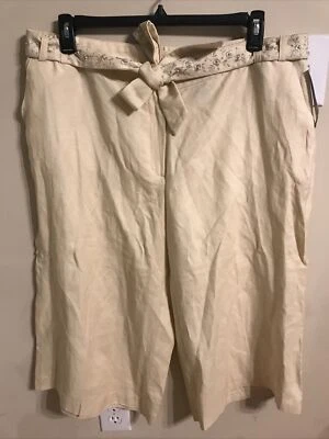 NUEVO CON ETIQUETAS J H Collectibles Mezcla de Lino Pantalones Cortos Pierna Ancha Plus 20W Bordado Marfil Foto 1 de 4