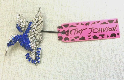 Betsey Johnson Crystal Blue Hummingbird Brooch Pin and Pendant New Item Beauty! - Image 1 of 2