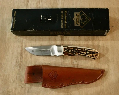 Puma Skinmaster Knife No 11 6010 Stag Handles Leather Sheath Mint - Original Box - Image 1 of 4
