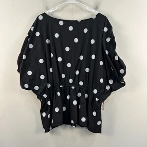 Scoop Top Blouse Shirt Girls XL Black Polka Dot 3/4 Cinch Sleeve Waist 15309 - Picture 1 of 7