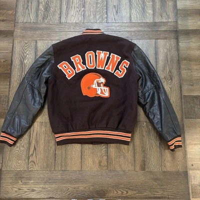 Vintage Cleveland Browns Holloway Jacket Wool With Leather Sleeves Size Small - Image 1 of 4