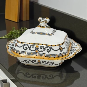 Cazuela cubierta Ridgways “Clásica” gris y mostaza Inglaterra RARA  - Imagen 1 de 14