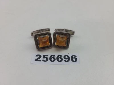 2 Manschettenknöpfe Fischland 835er Silber Bernstein Art Déco Antik #256696 - Bild 1 von 4