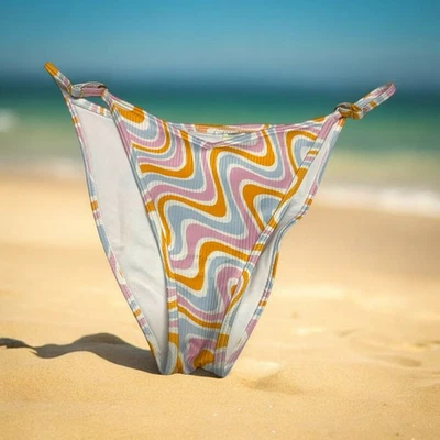 Parte inferior de bikini Hollister para mujer talla M azul rosa naranja blanco psicodélico genial Foto 1 de 4