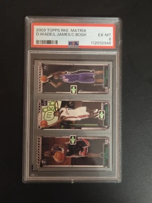 LEBRON JAMES DWYANE WADE CHRIS BOSH PSA 6 2003-04 TOPPS ROOKIE MATRIX RC  - Image 1 of 2