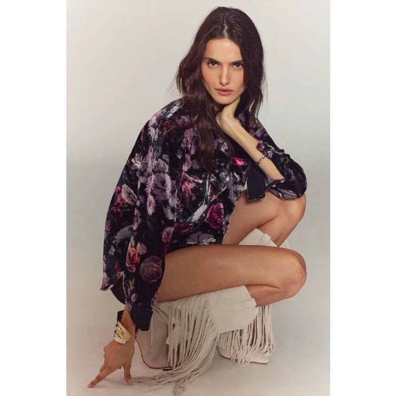 Pilcro The Hadley Púrpura Rosa Estampado Floral Relajado Botones Terciopelo Mujer XS Foto 1 de 4