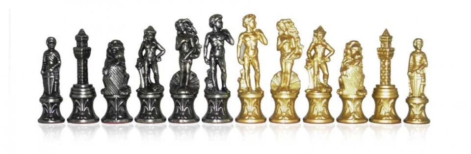 Italfama Florentine Metallo Scacchi Pezzi, Oro / Argento Placcato, 8.3cm King, - Immagine 1 di 1