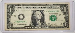 LUCKY 0000 $1 One Dollar Bill Fancy Serial Number L70000535G Series 2013 - Picture 1 of 2