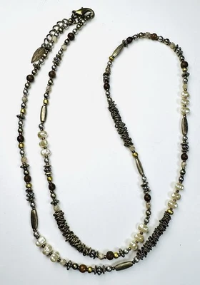 Coldwater Creek Collar de Cuentas Mixtas 32” + 2” Extensor Perlas Madera Metal Foto 1 de 4