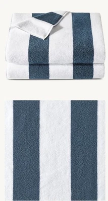 Restoration Hardware 大胆条纹 Cerulean 蓝色沙滩毛巾 全新! 40 英寸 x 70 英寸 — 第 1/2 张图片