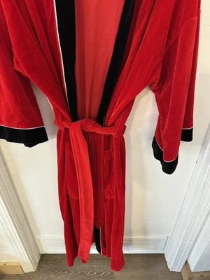 Vintage Christian Dior Monsieur Red Velour Robe Velvet Trim Belted Size M/L - Image 1 of 4