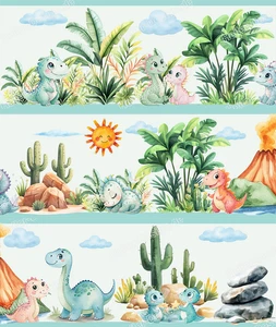 Wandbordüre Dinosaurier Kinderzimmer Babyzimmer Deko Wandtattoo Bordüre Dinos 2 - Bild 1 von 3