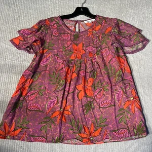 Rose & Olive Top Damen L Babydoll Rosa Tropical Urlaub Küste Fließend Blumen - Bild 1 von 8