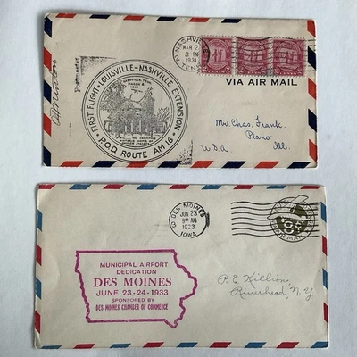 Lot~2 US FFC~1931~First Flight~Louisville~Nashville+1933~Des Moines Airport ded - Image 1 of 4