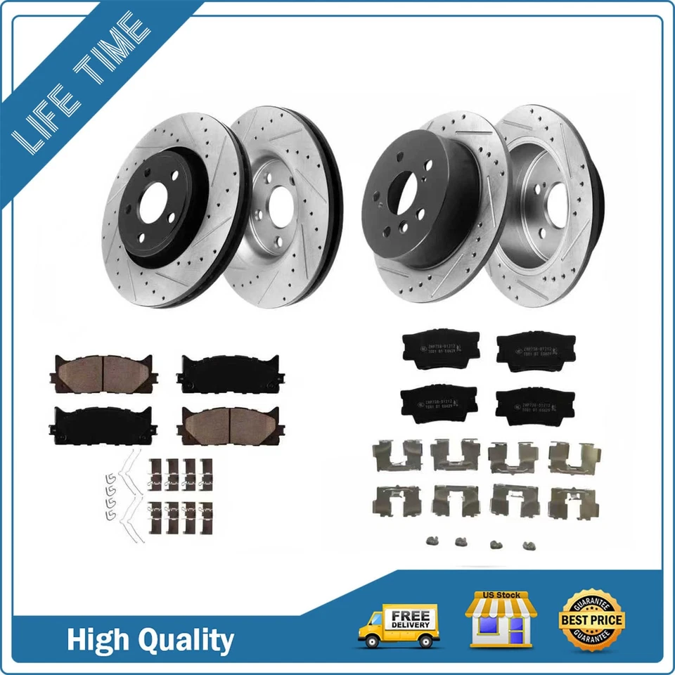 11.65" Front 11.06" Rear Drilled Rotors Pads for Toyota Camry Avalon Lexus ES350 Foto 1 de 4