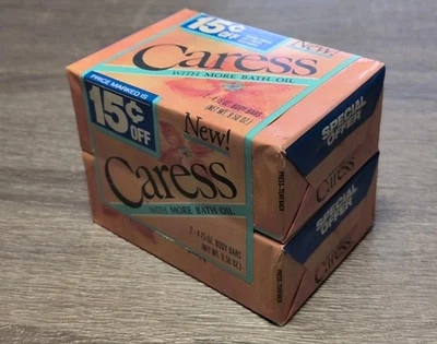 Jabón en barra corporal hidratante Caress Peach paquete de 2 de colección 1988 con aceite de baño rosa  Foto 1 de 4