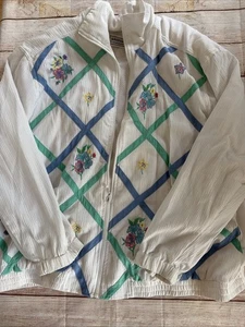Alfred Dunner Embroidered Jacket Womens Size 18 Full Zip White Floral - Picture 1 of 6