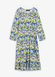 Jerseykleid mit ¾ Arm Gr. 48/50 Gletscherblau Geblümt Damen Shirt-Kleid Neu - Bild 1 von 1