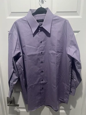 Camisa de vestir púrpura manga larga Claiborne sin arrugas para hombre talla XL 17 1/2-32-33 Foto 1 de 4