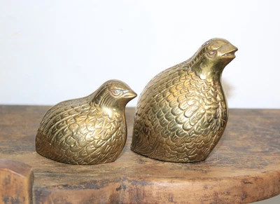 Juego de 2 estatuillas de pájaros codornices de latón macizo MCM de colección de 3,5" de alto Foto 1 de 4