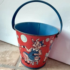 Vintage T Cohn Lithograph Small Easter Pail Bunny Duck Cow Chickens *READ* - Picture 1 of 10